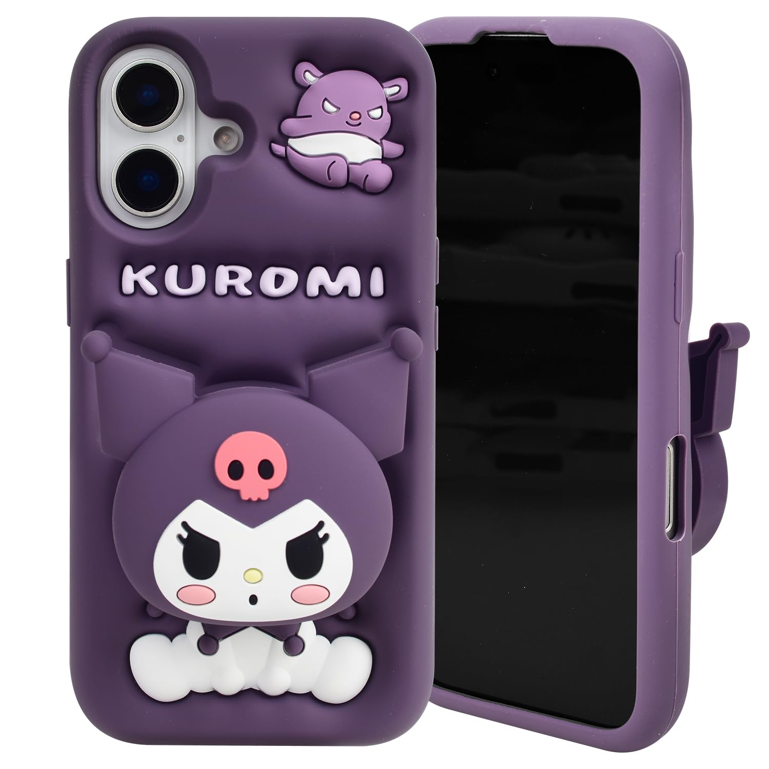 MONEHOYSY Cartoon Case for iPhone 16 6.1" 2024, Fashion Cute 3D Cute Kitty Kawaii Soft Silicone Animal tective Gel Shockof Gel Back Cover for Kids Women Girls Boys (Kurom)