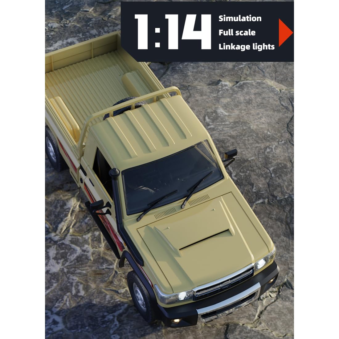 Pickup RC, skala 1/14, 2,4 g, w pełni proporcjonalna furgonetka RC z niezależnym zawieszeniem i regulowanymi ustawieniami przekładni, prezent dla dorosłych (wersja RTR/beżowa)