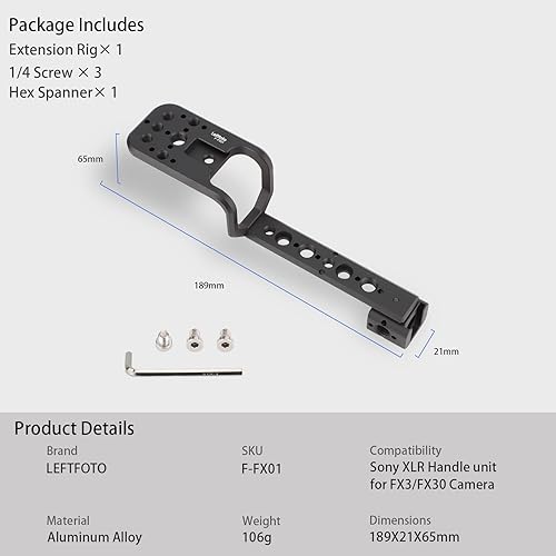 Miniatura 7 de LEFTFOTO Soporte de extensión de mango compatible con unidad de mango XLR para Sony Cinema FX3 FX30, agarre de soporte de extensión con zapata fría,