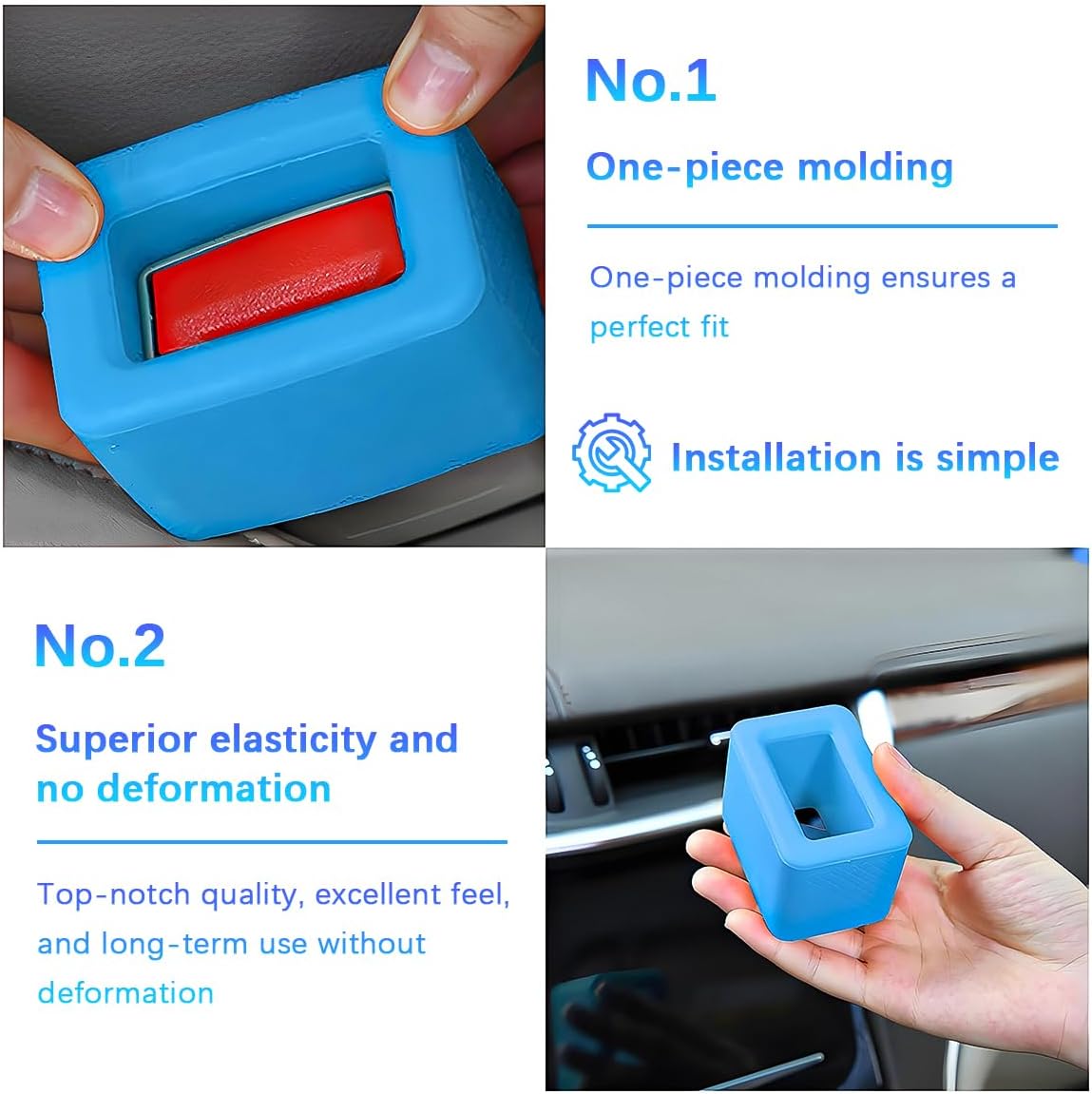 Car Seat Belt Buckle Holder, 2PCS Silicone Vehicle Seatbelt Buckle Booster for Kids, Automotive Seatbelt Fasten Holder Makes Receptacle Upright for Easy Access, Universal Fit (Light Blue)