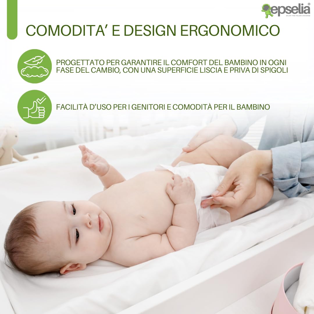 EPSELIA Materassino Fasciatoio in PVC, tasca di fissaggio Atossico a Norma Europea EN71, Test Anti-ribaltamento a Norma Europea EN 12221-1/2, cm 80x50 H10 Facile Manutenzione, Impermeabile, Tortora