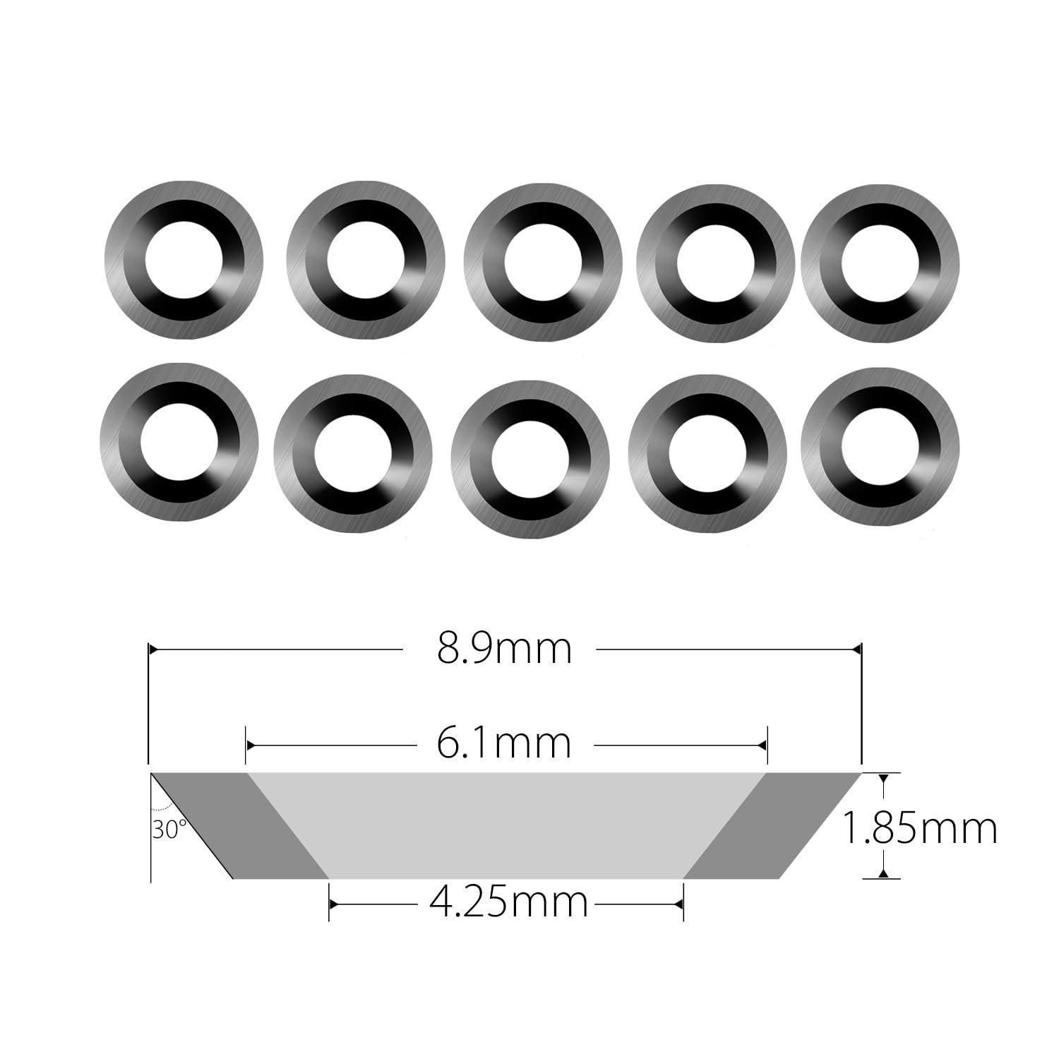 Wymienne wkładki z węglika spiekanego 8,9 mm 12 mm 15 mm 16 mm 18 mm okrągłe wkładki z węglików spiekanych frezy do narzędzi tokarskich, 10 sztuk (B 8,9 x 1,85 mm)