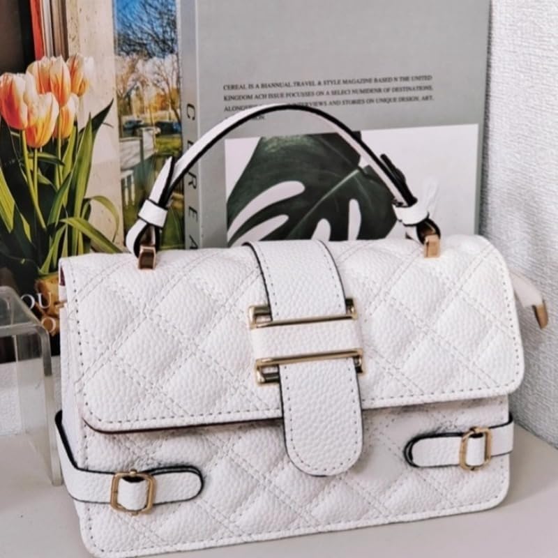 Vintage Quilted Shoulder Bag for Women, Small Square Crossbody Purse with Top Handle & Adjustable Strap2