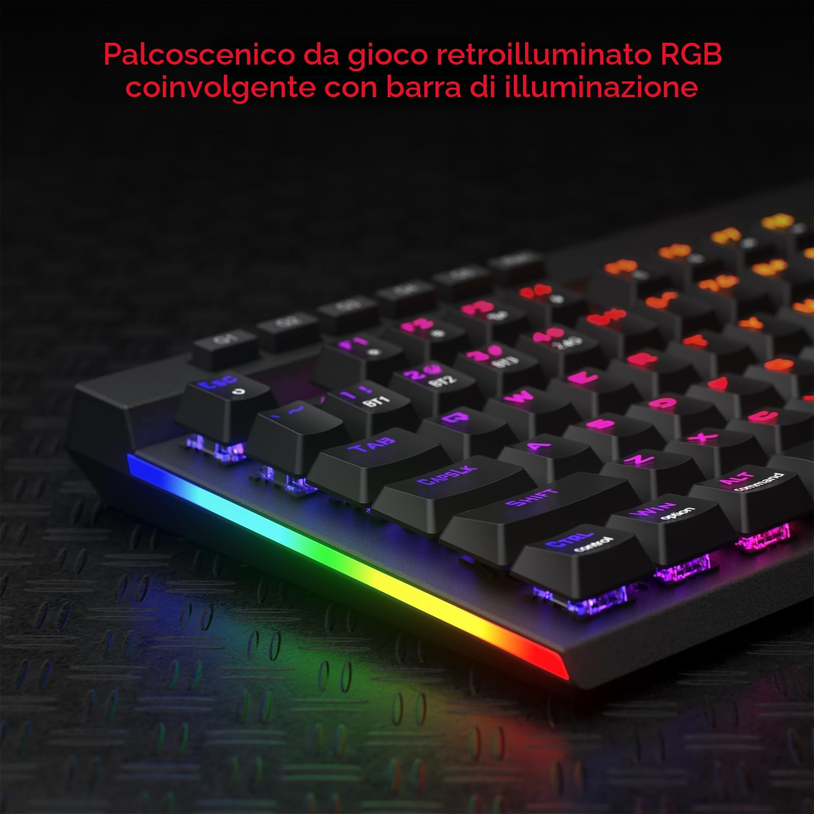 Redragon K580 PRO Tastiera Gaming Meccanica Wireless 3 Modalità RGB HotSwap | Controllo Multimediale Dedicato Registrazione Macro Integrata Interruttore Rosso US PC