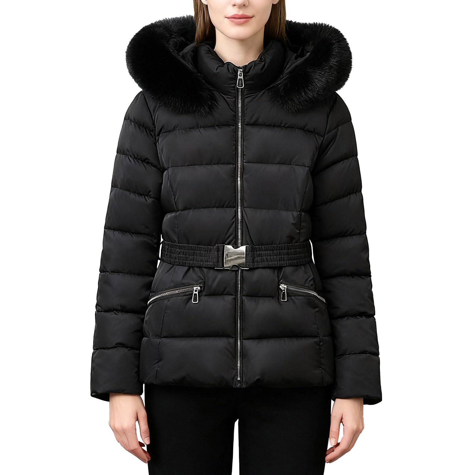 Chaqueta Mujer Abrigo Entretiempo Invierno Cazadora Plumiferos，Abrigo corto acolchado térmico con capucha sintética chaqueta cortavientos desmontable para clima frío femenina elegante y cálida