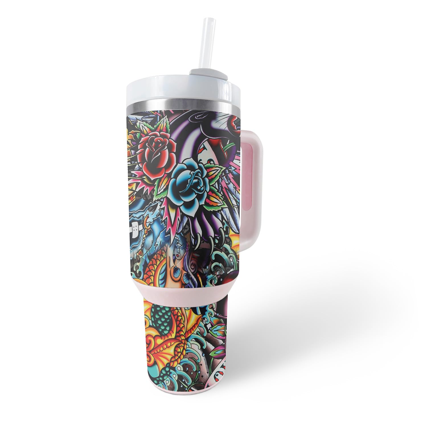 MightySkins Skin Compatible with Stanley The Quencher H2.0 FlowState 40 Oz Tumbler - Old School Tattoo | Protective, Durable, and Unique Vinyl Decal wrap Cover | Easy to Apply