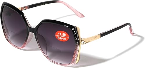 Miniatura 4 de V.W.E. Gafas de sol de lectura BIFOCAL con diamantes de imitación de gran tamaño para mujer, lentes de lectura para exteriores, protección