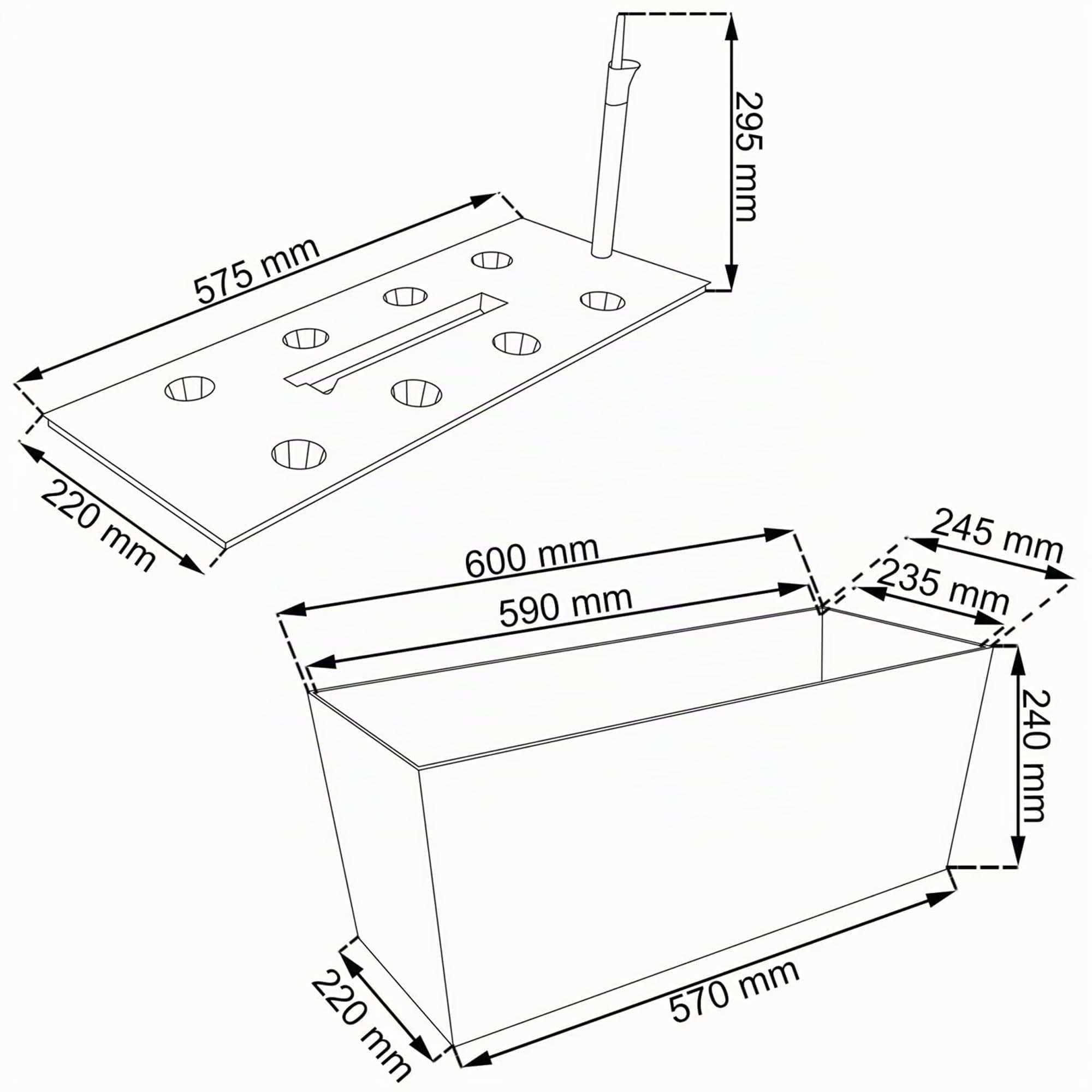 Jardinière Rato pour 30 litres 60 x 25 x 24 en anthracite