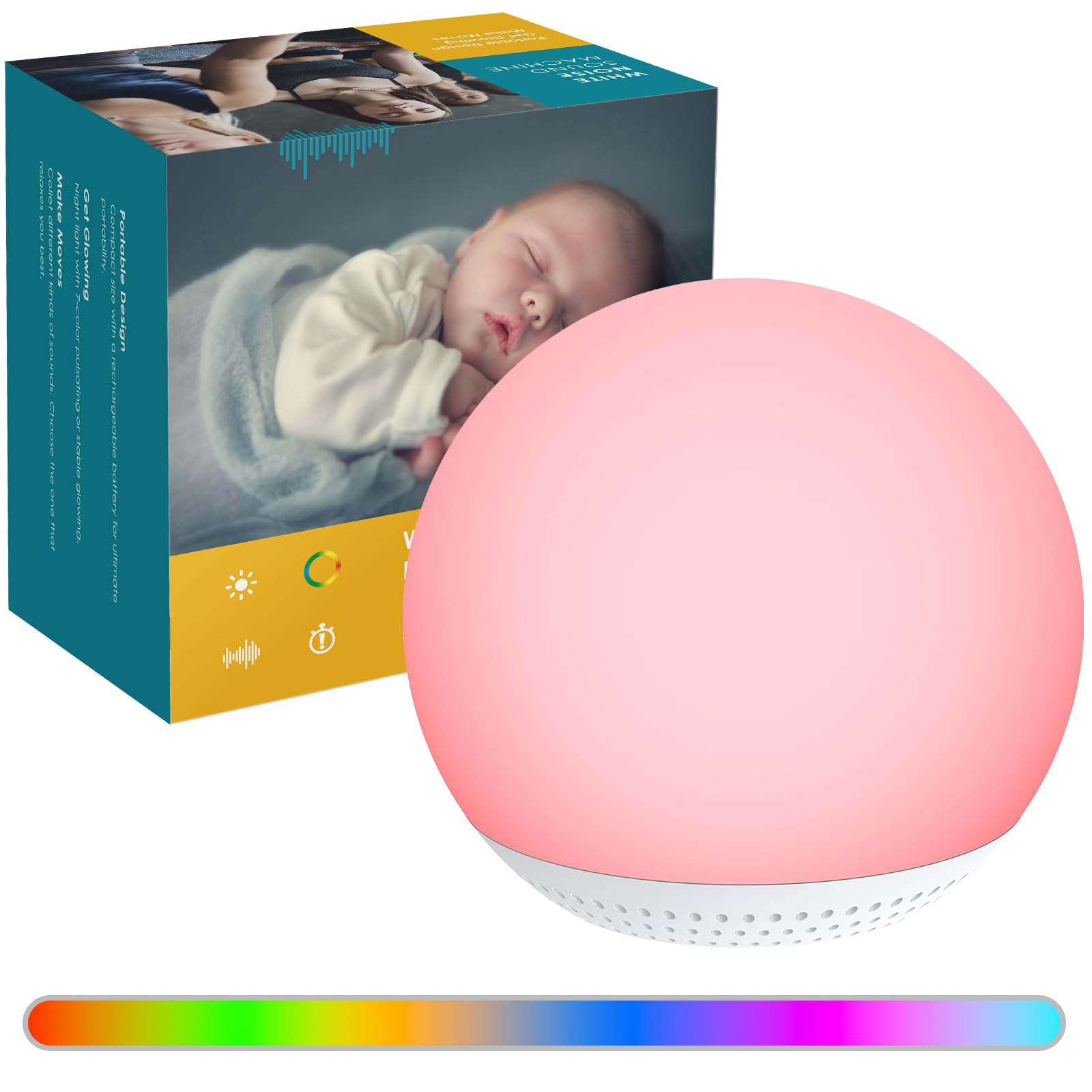 HOMGEN 2IN1 Macchina Rumore Bianco con 24 Suoni Macchina Rumore Bianco Neonato Portatile Luce Notturna White Noise Machine Succhietto con Timer per il Sonno