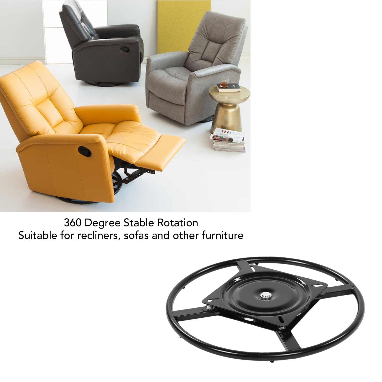 Asixxsix Base del Anillo de la Silla reclinable de 50cm, Mecanismo Giratorio de 360° con Placa Cuadrada de 24,5 cm, para Las Partes Inferiores de los Muebles de la Silla del sofá