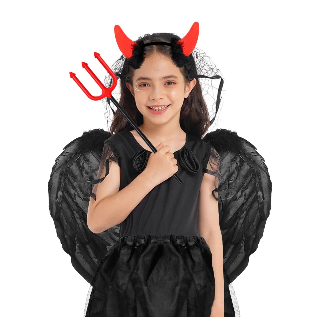 Kit Costume Angelo E Diavolo - Con Aureola, Corna, Guanti E Bacchette, Per Halloween E Carnevale - Foto 2