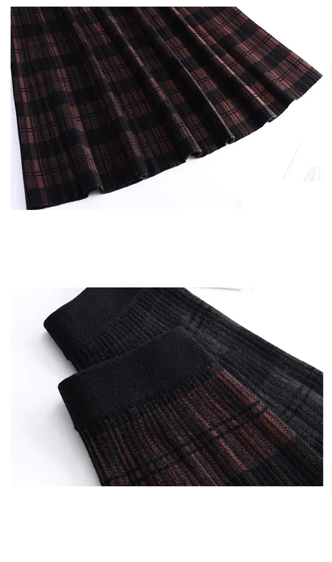 Falda midi de punto a cuadros para mujer, para otoño e invierno, falda midi acampanada