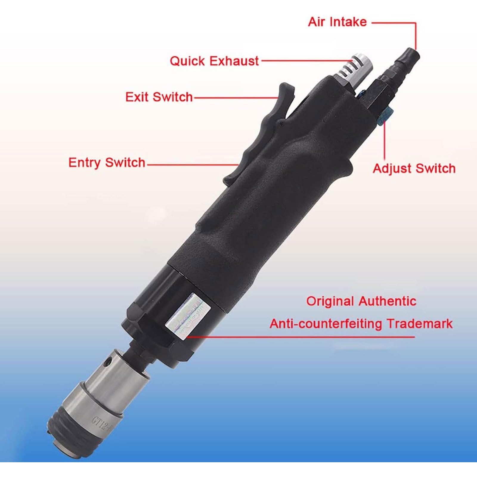 Przenośny pneumatyczny pistolet do gwintowania, 700-2000 obr./min narzędzie do gwintowania powietrza z 6 uchwytami, wlot powietrza 1/4LN do zastosowań z aluminium, stali, tworzywa sztucznego
