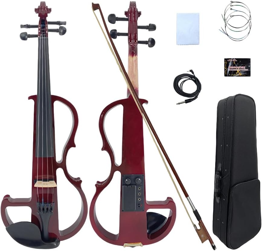 Yinfente Electric Violin 4/4 Full Size Silent 4 String Student Beginner Violin Ebony Fittings With Case Bow Shoulder rest Cable Headphone