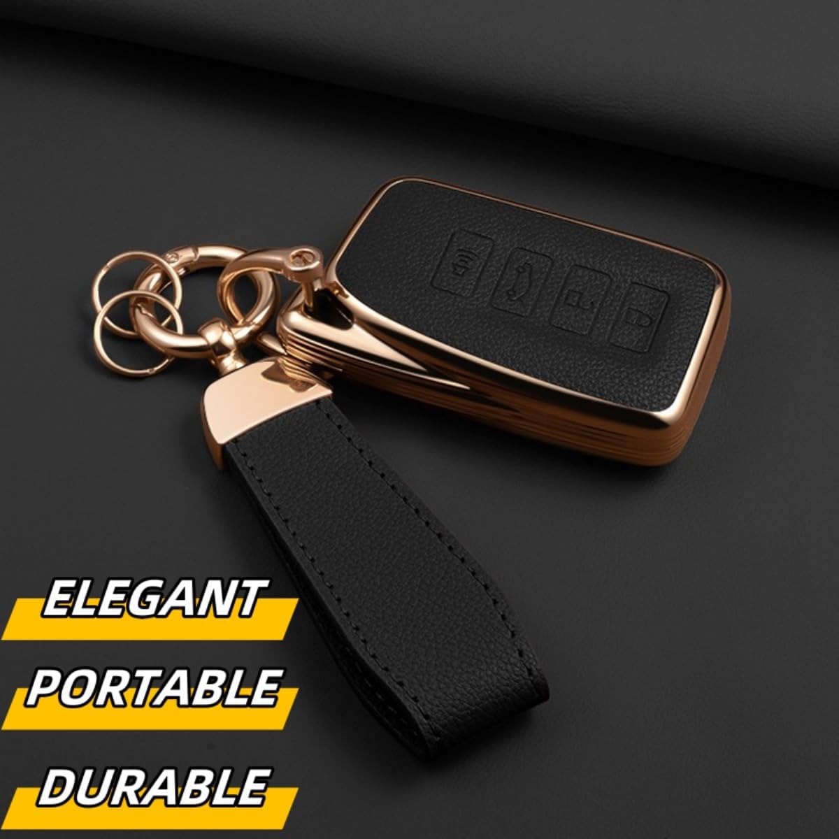 Key Fob Cover for Lexus with Key Chain, Upper Leather + Soft TPU Key Cover Case Shell for ES is GS NX RX RC GX LX 570 200 250 300 350 h F Sport, 4 Buttons (Black) - Image 4