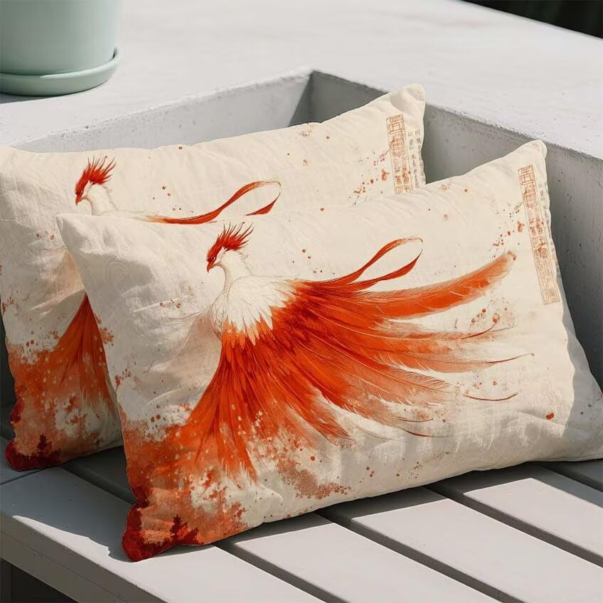 Housse de Coussin 60x90cm Impermeable Rouge Lot de 2 Lin Rectangulaire - 2