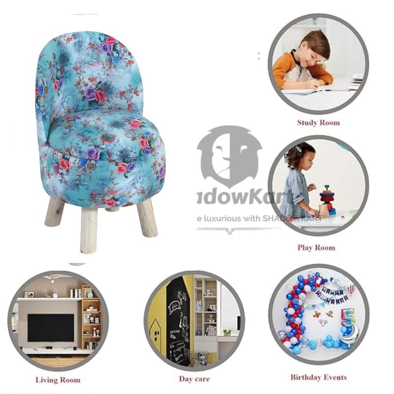 Image of Ottoman Kids pouffe Small Stool for Baby Chair Study Table Stool for Kids Room Baby Sofa Stepstool Children Cartoon Wooden Chair, 14x26 Inch, Red& Blue