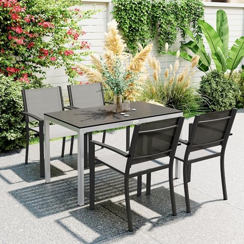Outsunny Outdoor Dining Table for 4-6, Patio Table with Easy Maintenance Slatted Top, Rust-Resistant Aluminium Frame, for Garden, Patio, Backyard, Balcony, 47" x 28", Black