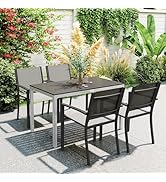 Outsunny Outdoor Dining Table for 4-6, Patio Table with Easy Maintenance Slatted Top, Rust-Resist...