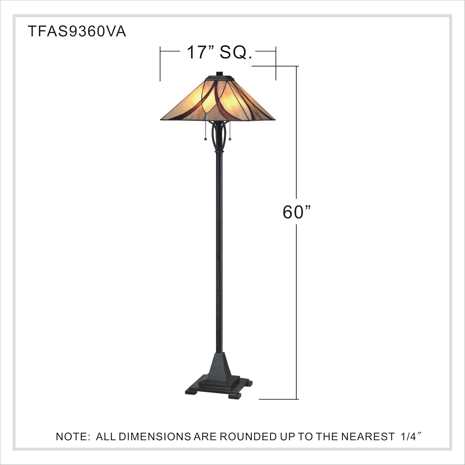 Quoizel Asheville 2-Light Valiant Bronze Floor Lamp with Handcrafted Tiffany-Style Art Glass, Traditional Style Portable Lamp for Living Room, Bedroom, Home Office, or Kitchen