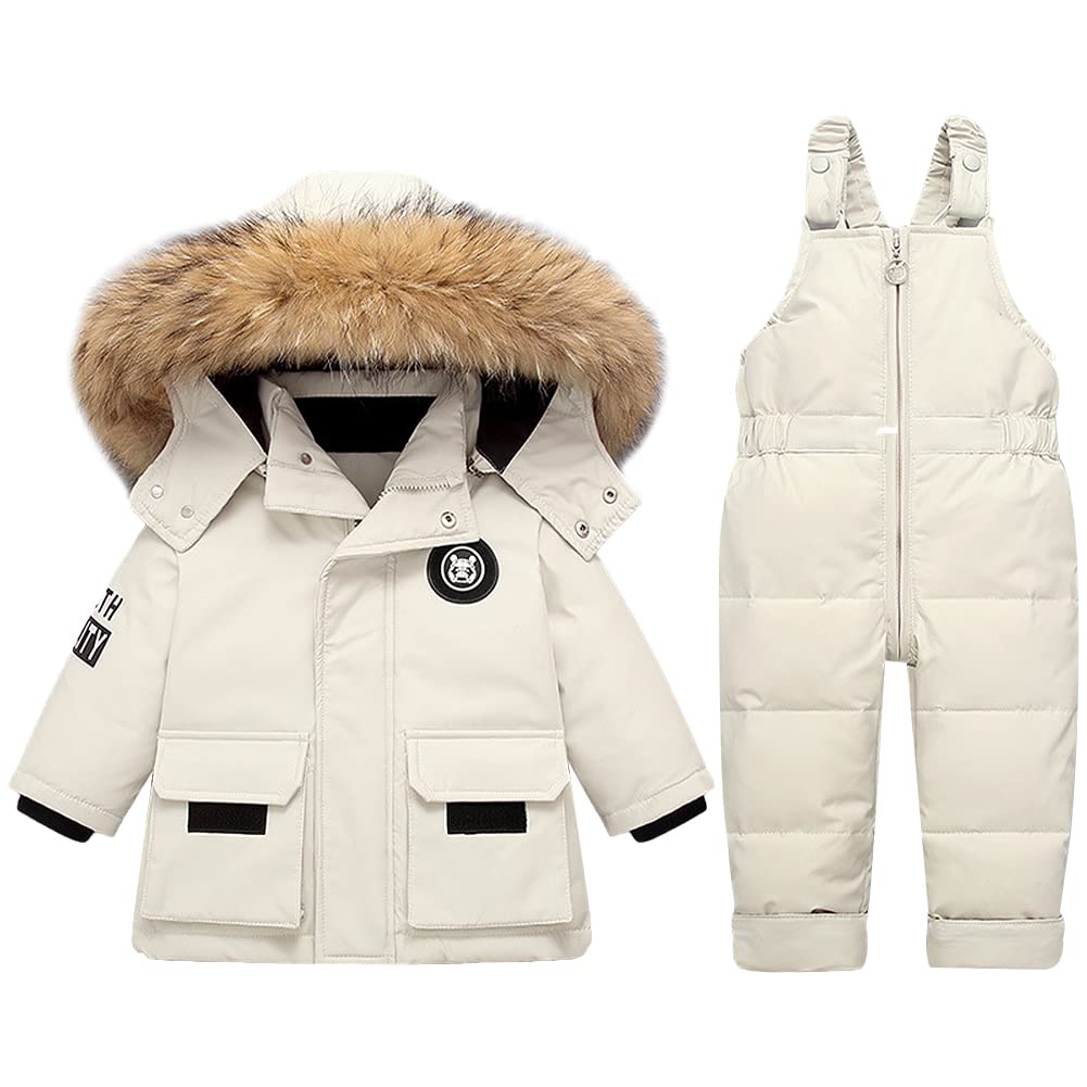 Enfant Combinaison de Ski Garçon Fille Ensemble 2pièces Doudoune Veste de Duvet à Capuche + Pantalon de Ski Costume de Neige