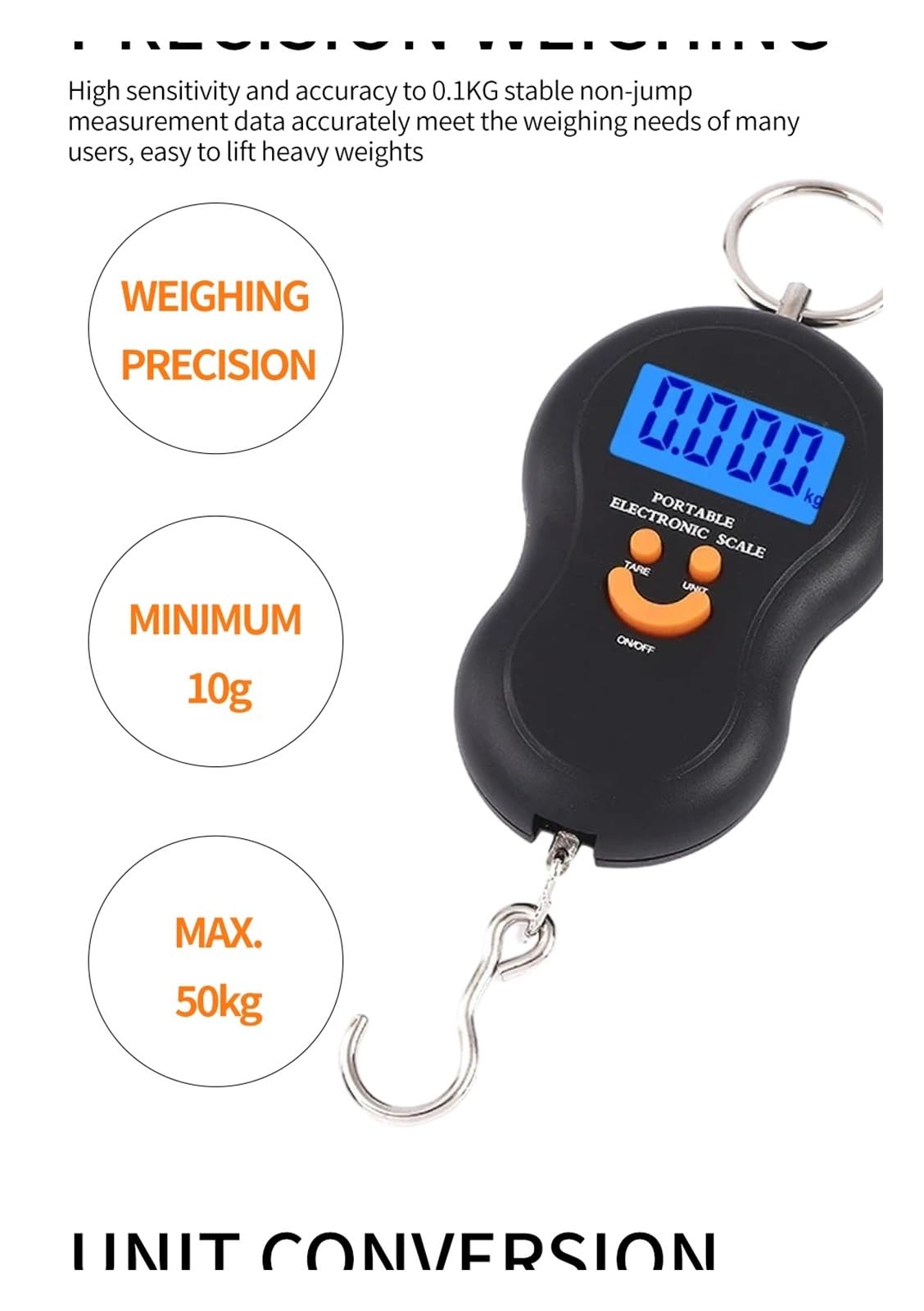 1 szt. 50 kg / 10 g LCD cyfrowa waga przenośna wisząca podświetlana wędkarska kieszonkowa elektroniczna bagażowa mini do budownictwa(Black)