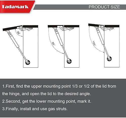 Miniatura 6 de 2 piezas de 10 pulgadas, 22.5 libras100 N amortiguador de gas para RV Bed Storage Toolbox tapa, tapa ligera para gabinete, cubierta de cama camper