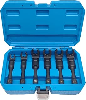 6PCS 3/8" Drive Long Flex Head Injector Fuel Line Socket Wrench Set, Crowfoot Flare Nut Socket Wrench Metric 12mm 14mm 16mm 17mm 18mm 19mm Hydraulic Lines Nuts Bolts Removal Tool
