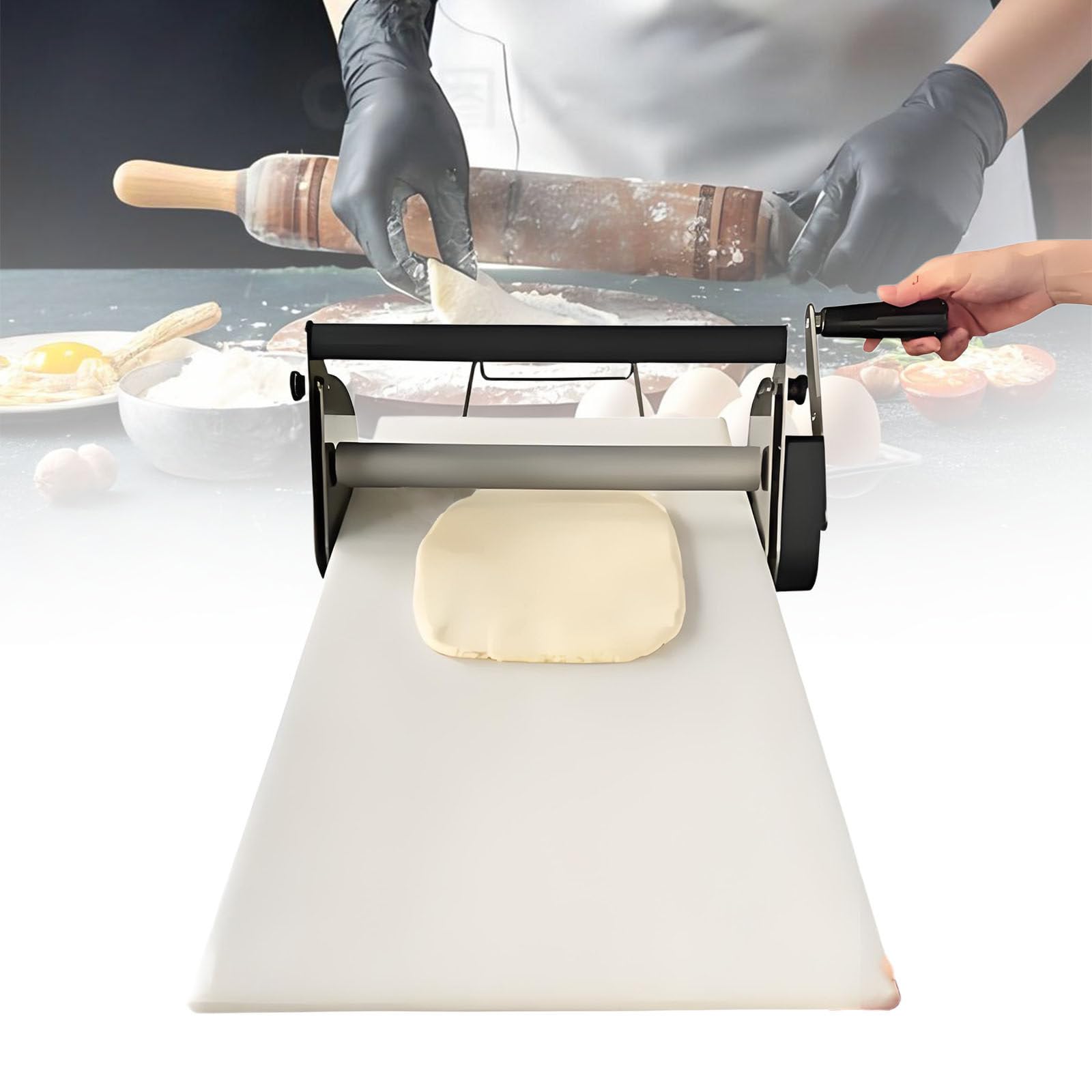 Equipo de panadería comercial plegable, laminadora de repostería de acero inoxidable para panadería, pizza y cruasanes, grosor ajustable, uso comercial y doméstico