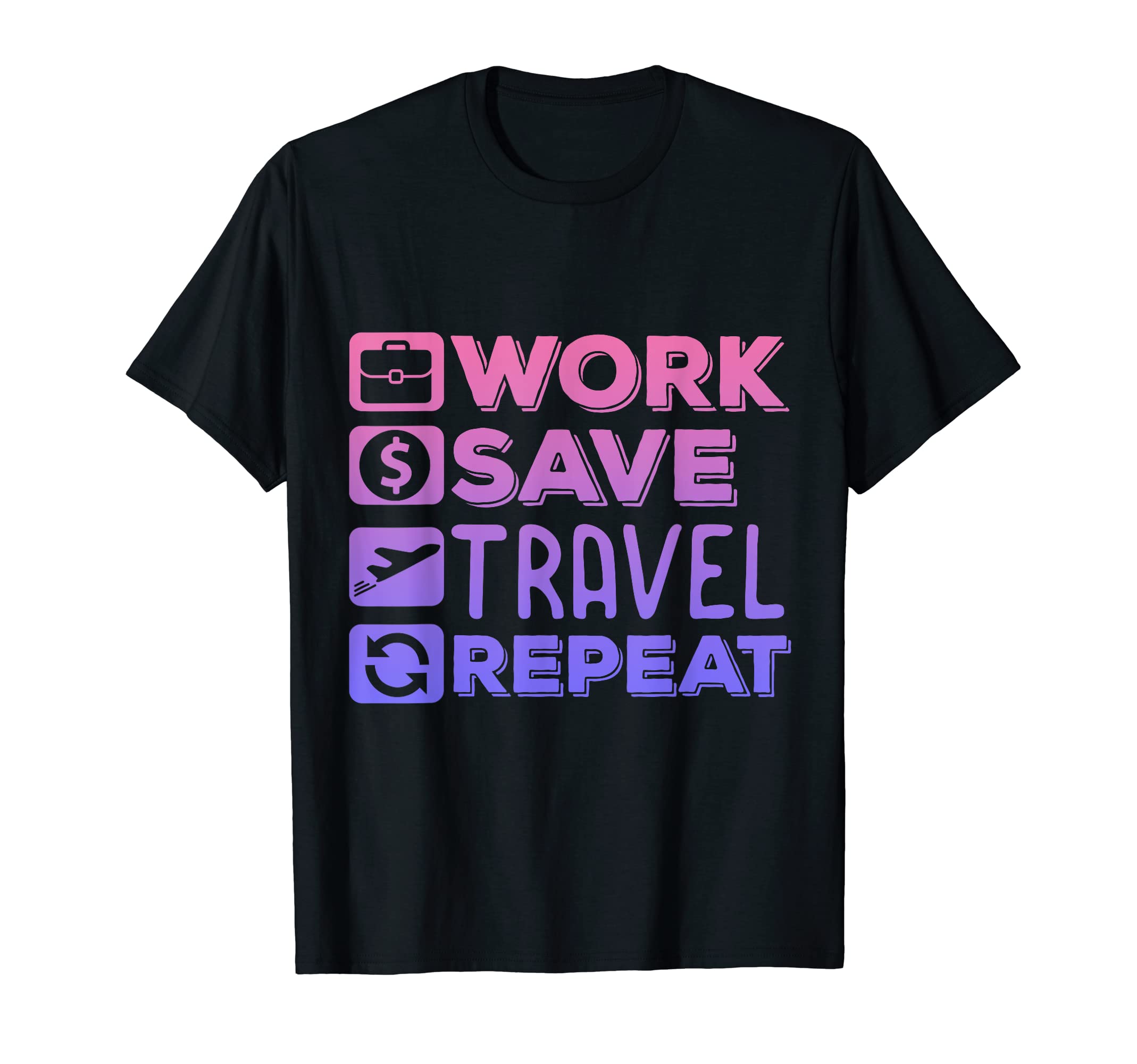 Matching Vacation Apparel World Map LLPTraveller Flight Vacation Work Save Travel Repeat Watercolor T-Shirt