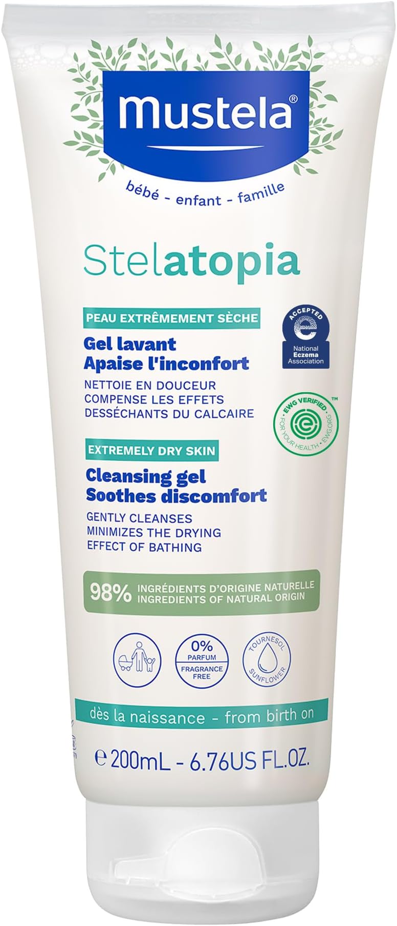 Stelatopia Cleansing Gel with Sunflower Oil - 200ml | Tear-Free Baby Cleanser for Face & Body | Enriched with Natural Avocado Perseose | Gentle, Hypoallergenic Baby Wash