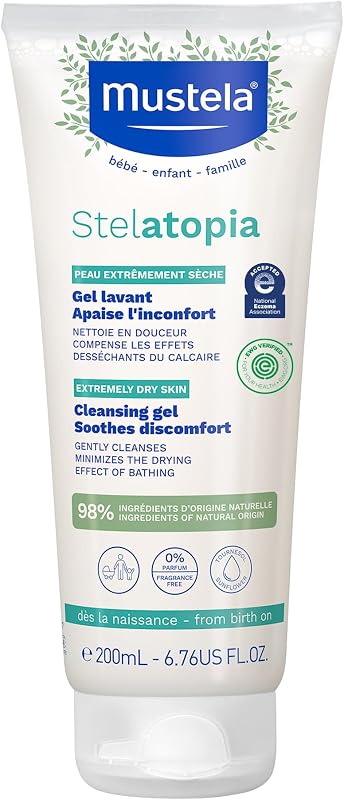 Stelatopia Eczema-Prone Skin Cleansing Gel - Baby Face & Body Wash with Natural Avocado & Sunflower Oil - Fragrance-Free & Tear Free