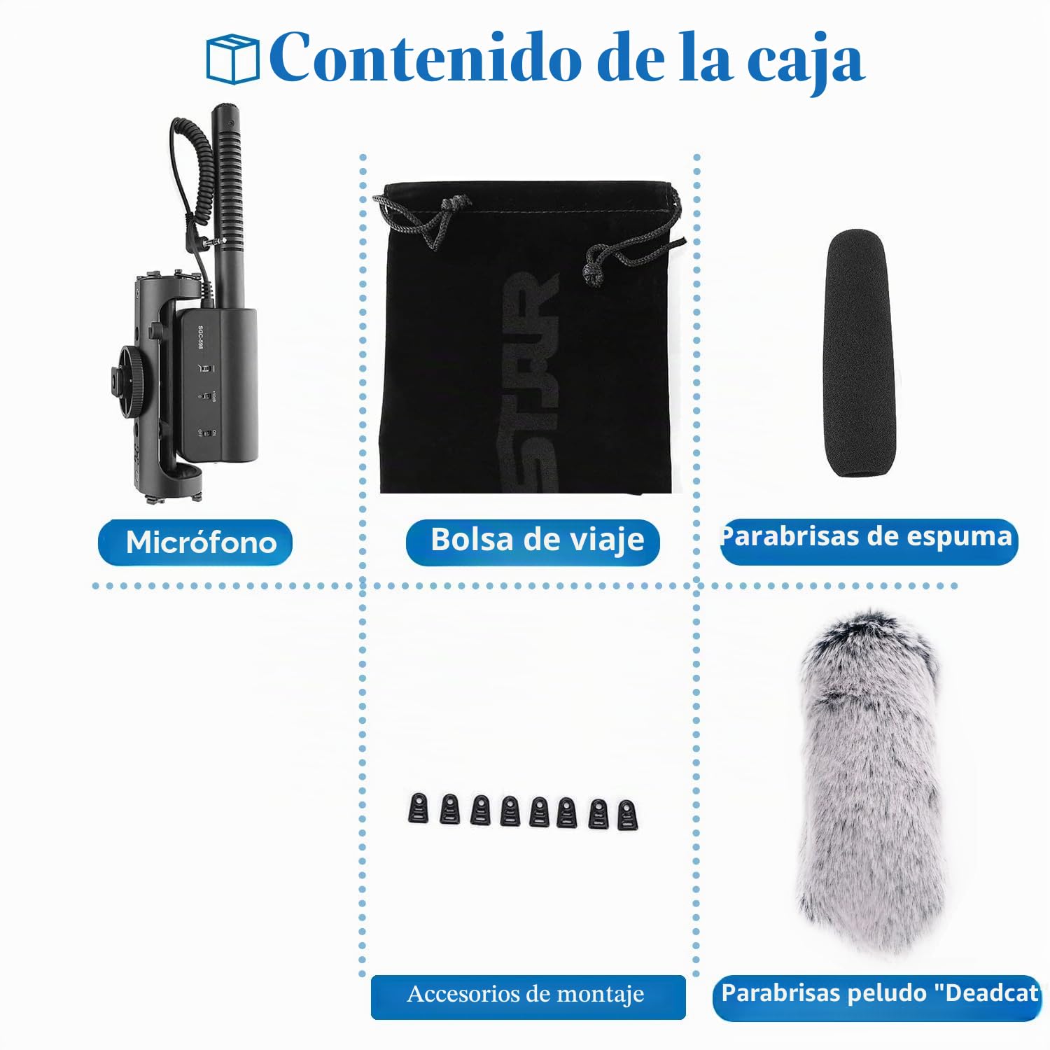 Nicama SGC-598 - Micrófono condensador de escopeta con 1 protector de parabrisas para cámara réflex digital Canon EOS Nikon, para Sony Mirrorless Camera DV Videocámara (no para Canon T5, T6 y T7)