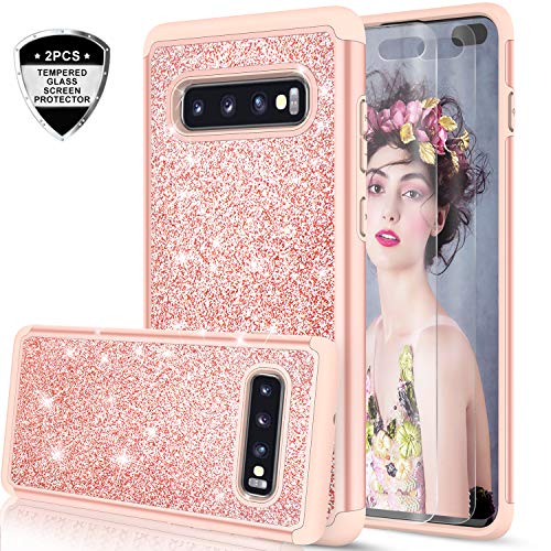 LeYi Compatible with Galaxy S10 Plus Case, Galaxy S10+ Plus Case with 3D PET Screen Protector for Girls Women,(Not Fit Galaxy S10) Glitter Bling Heavy Duty Phone Case for Samsung S10 Plus Rose Gold