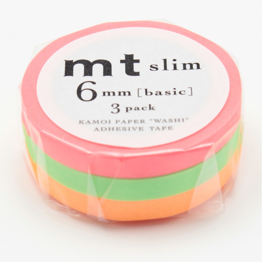 mt Washi Masking Tape, Slim, 6mm x 10m x 3, Red/Orange