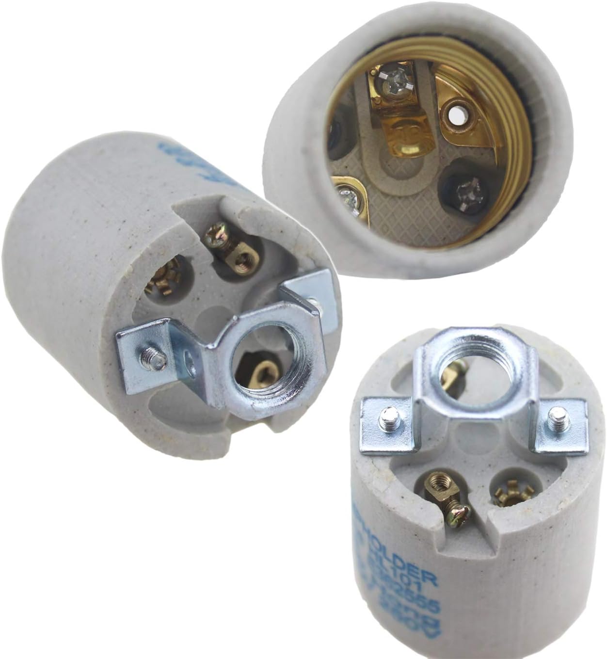 Rextin 10pcs Ceramic Standard Medimun Screw Base Socket E26 E27 Bulb Holders Without Wire for Hot Halogen Bulb (E26 C NO Wires 10pcs)