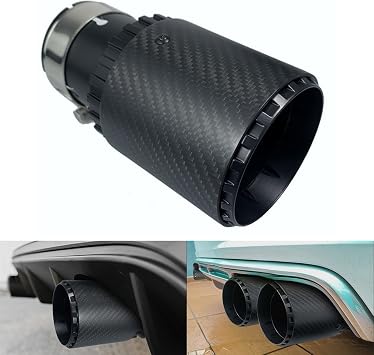 Car Exhaust Tailpipe Muffler Tip Fit for 2.5"63mm Inlet Exhaust Pipe Stainless Steel and Carbon Fiber End Pipe 89mm Outlet Modification Rear Tailpipe End Throat Straight Matte Black