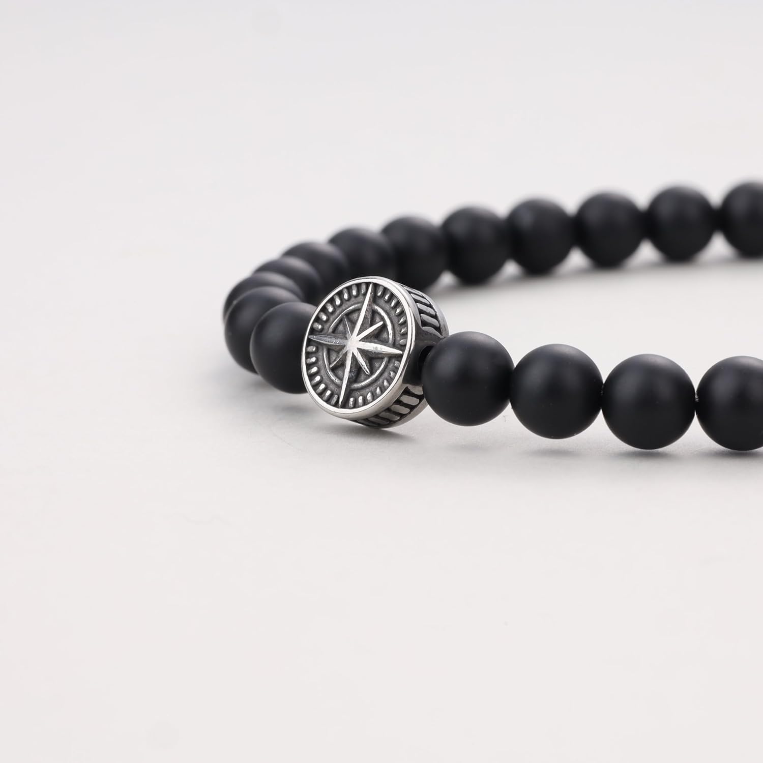 GAVU Men's Compass Bracelet - Tiger Eye, Onyx, Shell Pearl Beaded Bracelet for Men