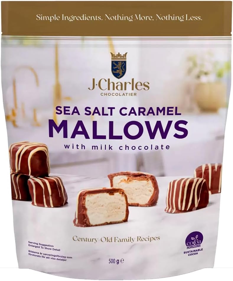 J.Charles Sea Salt Caramel Mallows, 500g - UK Made, No Preservatives, Sustainable Cocoa