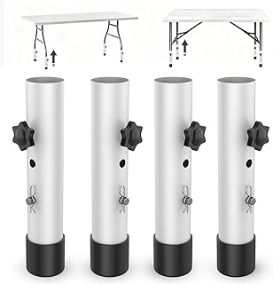 Table Leg Extenders for Folding Tables, 2-Level Height Adjustable Metal Table Risers (3.3in/4.9in) for Straight/Bent Legs, Back Pain Relief & Posture Improvement, White, 4-Pack