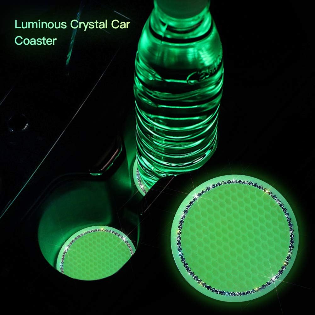 OTOSTAR 2 Pack Bling Crystal Silicone Noctilucent Cup Coaster 2.75 Inch Anti Slip Universal Car Cup Holder Insert Cup Pad Mat Drink Coaster Car Interior Accessoriess, Creamy