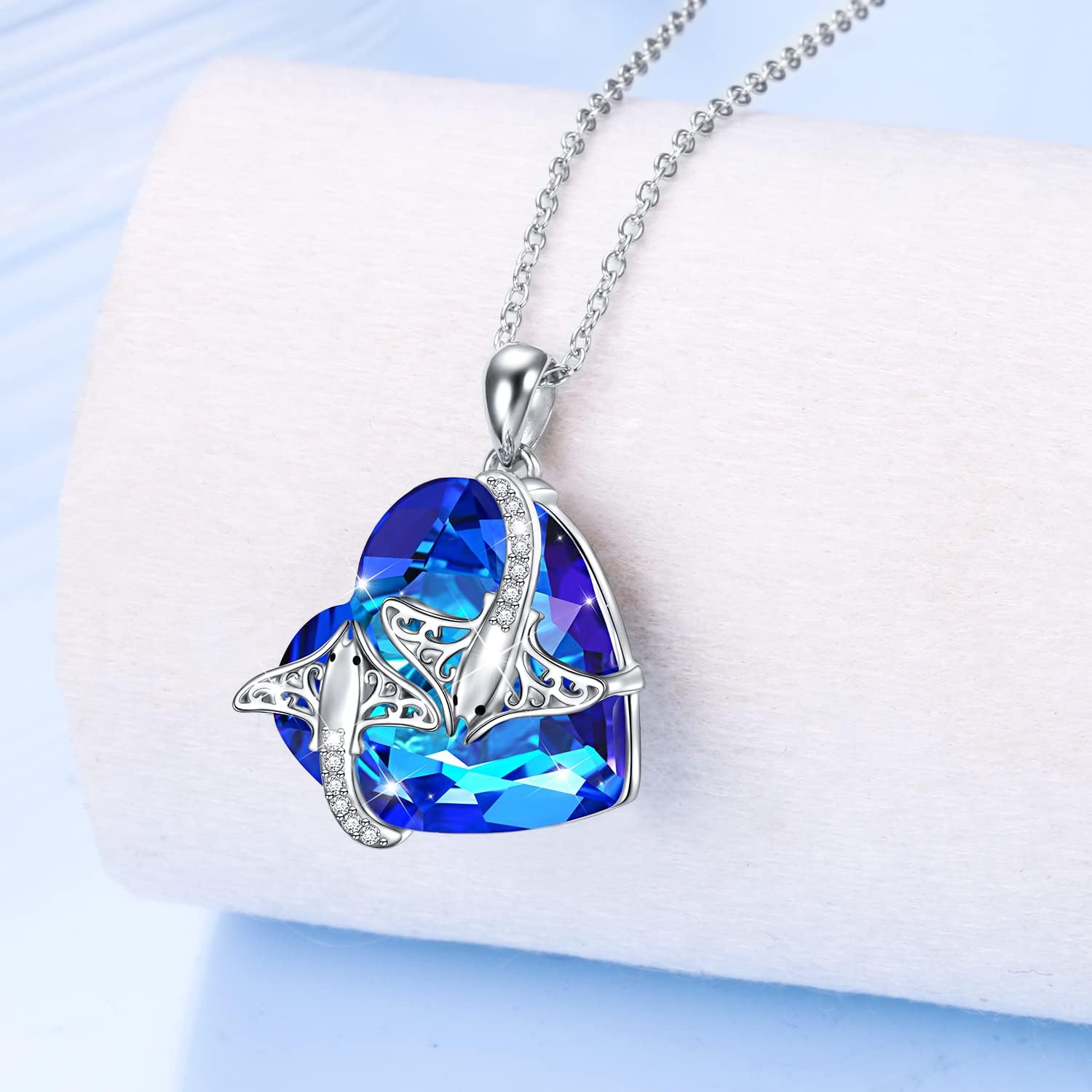 Ladytree Stingray/Turtle/Whale Gifts Sterling Silver Whale/Manta Ray/Sea Turtle Crystal/Abalone Shell Necklace Ocean Animal Jewelry Birthday Christmas Gifts for Women Mother Wife Sister Fiancéé - Image 6