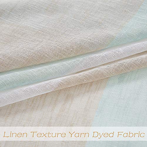 Central Park Tan And Spa Blue Stripe Sheer Color Block Window Curtain Panel Linen Window Treatment For Bedroom Living Room Farmhouse 120 Inches Long With Grommets, 2 Panel Rustic Drapes #TOP2