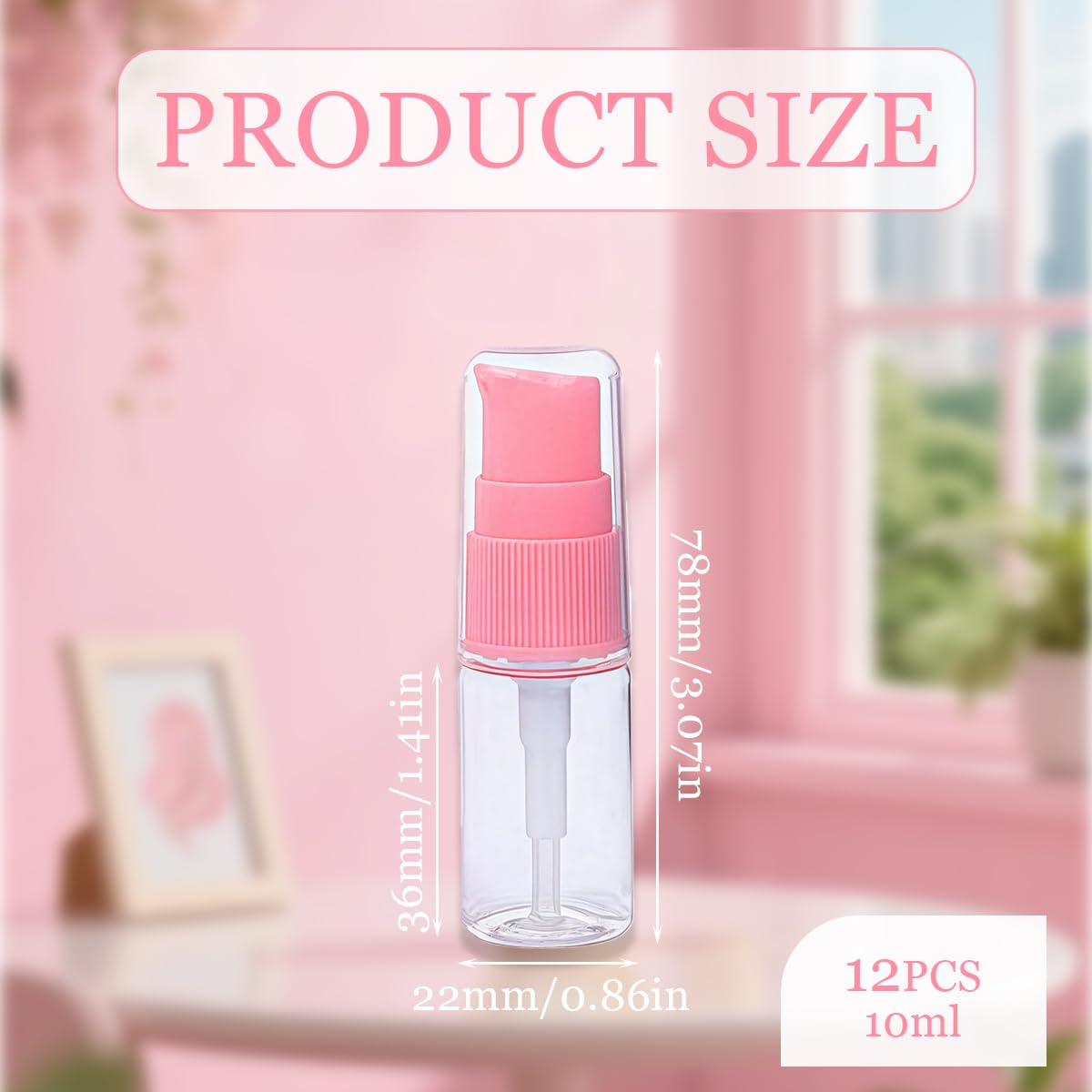 VASANA 12 flaconi vuoti portatili da 10 ml, ricaricabili, in plastica trasparente, con pompa a pressione rosa, per cosmetici e creme per il viso, emulsioni, campioni, contenitori per imballaggio