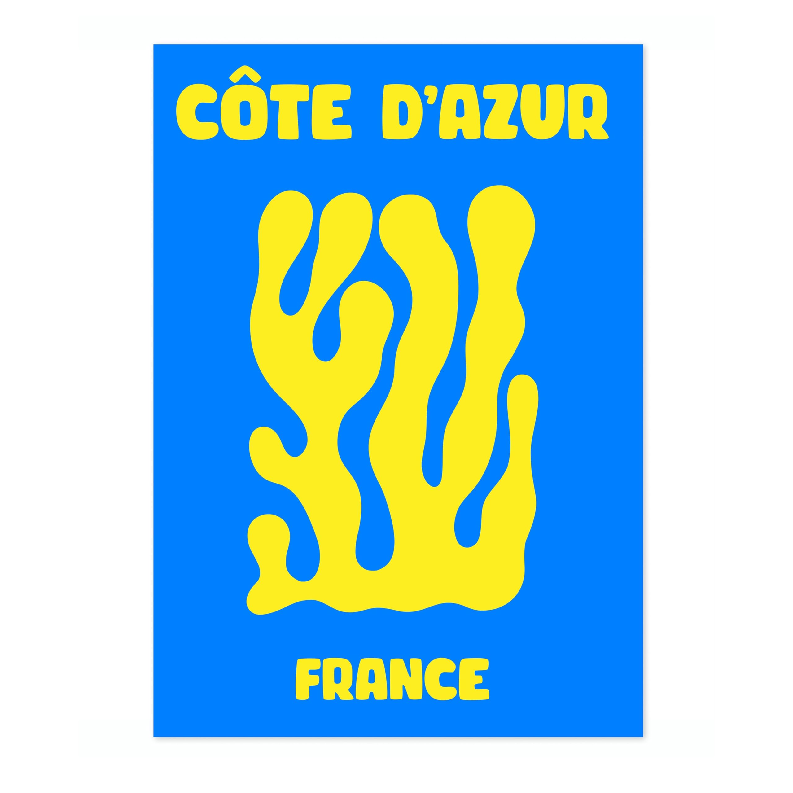 Cote D'Azur Travel Poster, Colourful Abstract Preppy Minimalist Room Decor Wall Art Print, Archival Matte, A2 (Print Only) - 59.4x42cm