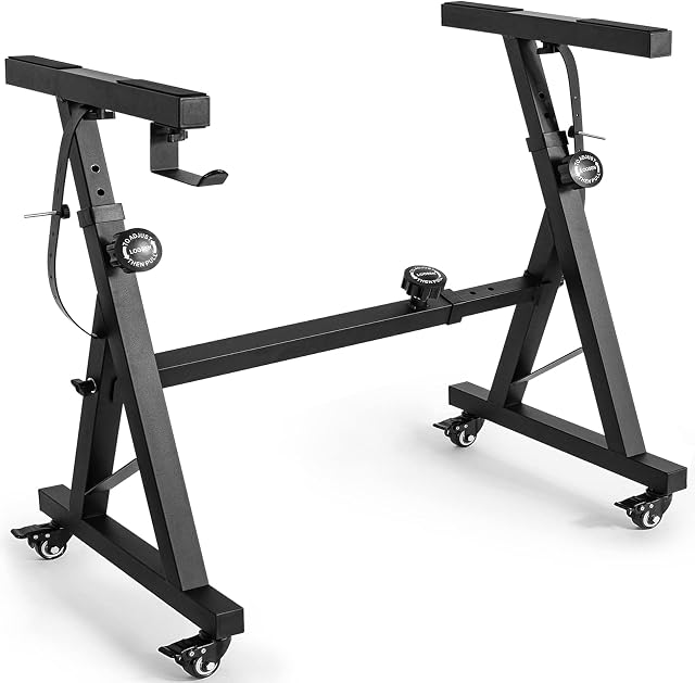 BQKOZFIN Z Style Keyboard Stand, Heavy Duty Piano Stand, Adjustable & Portable Digital Piano Stand with 4 Rolling Wheels, Fits 54-88 Key Electric Pianos (Black)