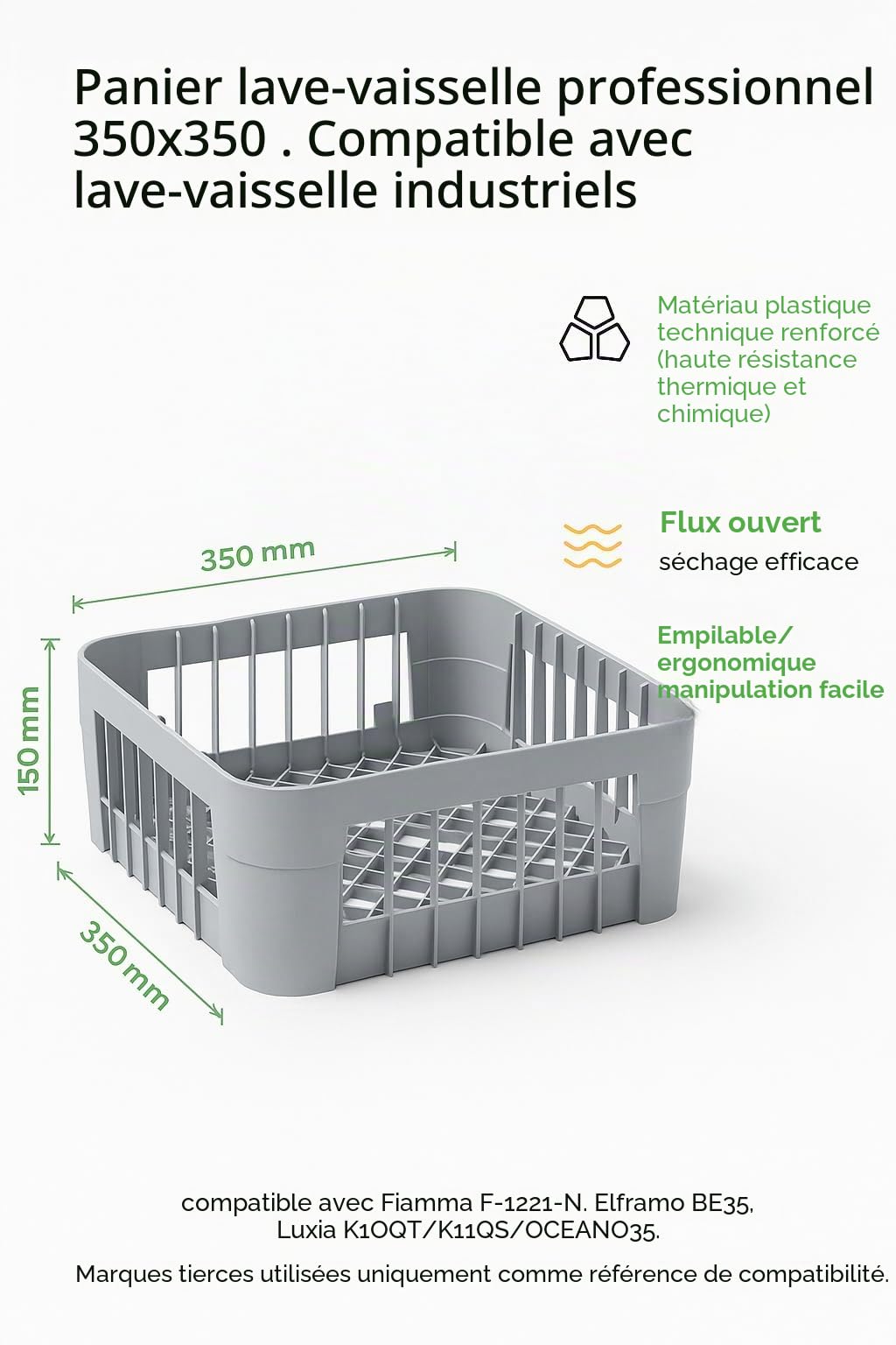 CLV35 6345334 Casier de lavage pour verres 350 x 350 mm
