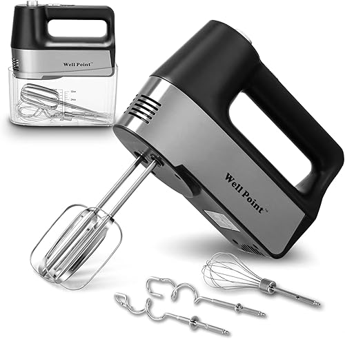 Batidora de mano eléctrica, velocidad de impulso turboautocontrol + 5 velocidades + botón de expulsión + 5 accesorios de acero inoxidable, estuche