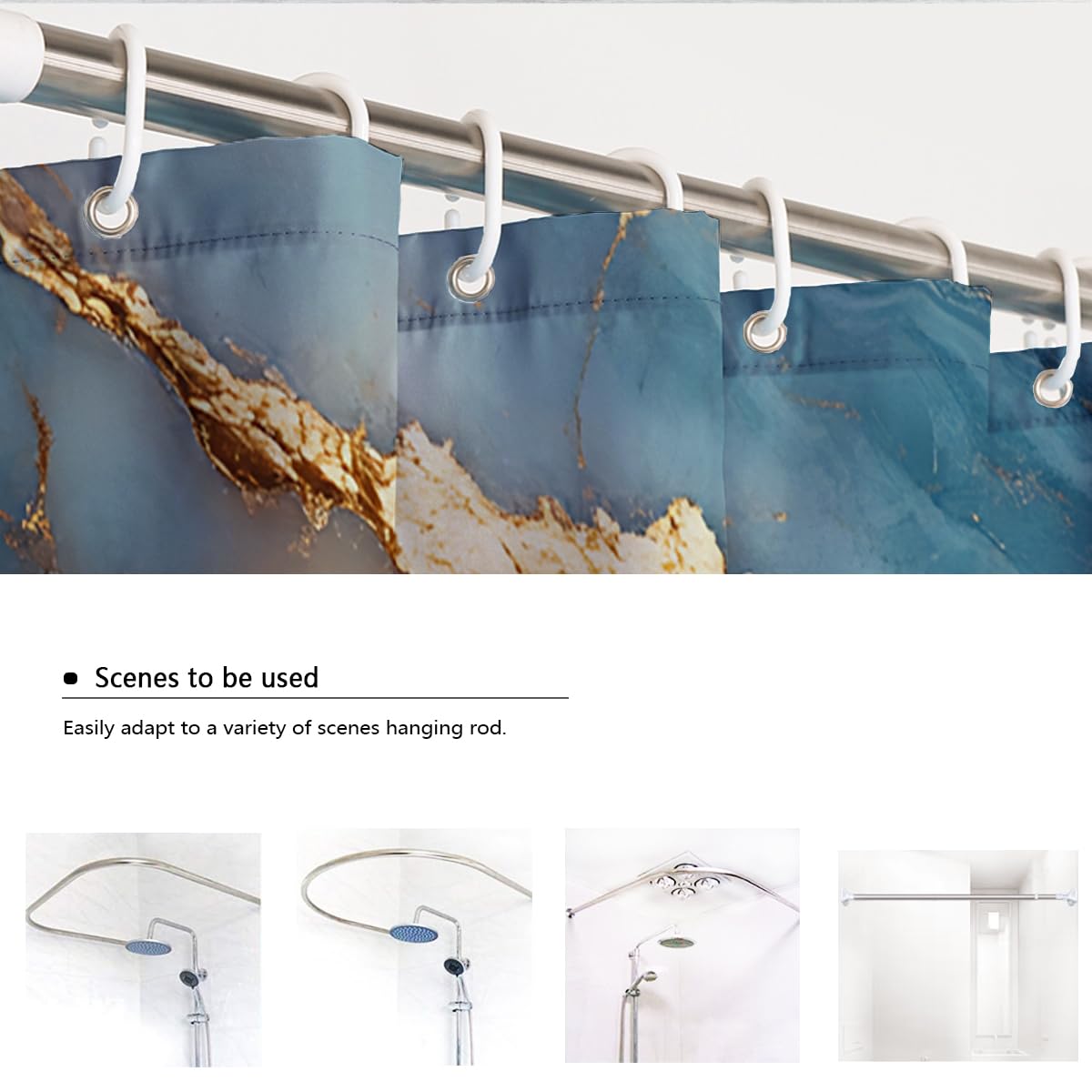 Moderner Luxus-Duschvorhang Abstrakte Marmortextur Badezimmervorhänge für Badewannendekoration Wasserdichter Polyesterstoff Blau Extra lang 180 x 200 cm