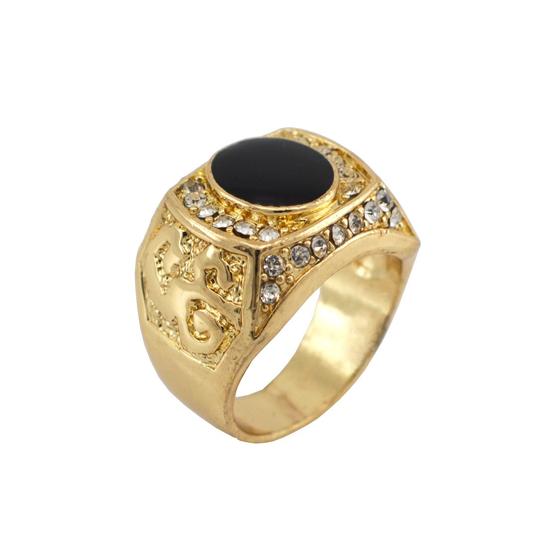 Hip-Hop Gold Tone Black Onyx Men's Ring size 9